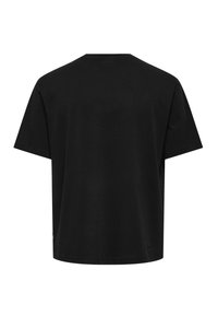 Black short-sleeve T-shirt made of cotton, featuring a relaxed fit with a round neckline and a straight hem. No visible logos or patterns.