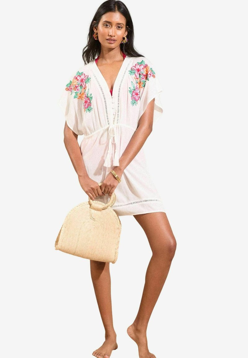 Love & Roses TROPICAL EMBROIDERED KAFTAN.   - Rochie de zi - ivory white