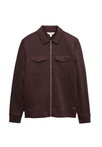 Bordeaux zip-up jakke lavet af tekstureret stof, med krave, to brystlommer og ribbede manchetter med logo detalje.