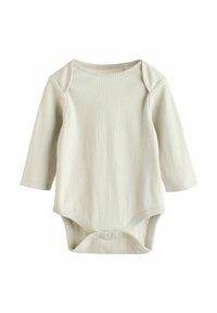 Långärmad ribbad bodysuit i krämfärg, med rund halsringning, tryckknappar i botten och mjukt, texturerat tyg.
