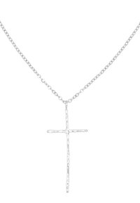Zilveren ketting met een geprofileerde kruis hanger. Het kruis heeft een eenvoudige, langwerpige vorm met een gesmeed oppervlakte.