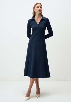 COLLAR LONG SLEEVE MIDI  - Vestito di maglina - dark blue