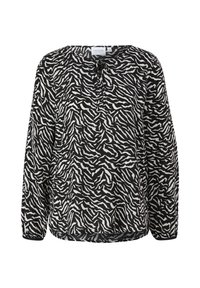 Blouse à manches longues imprimé zèbre noir et blanc avec col rond et détail noué à l'avant.