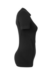 Sort kortærmet tætsiddende skjorte, lavet af glat stof. Har en rund halsudskæring og diskret formning langs siderne for en skræddersyet pasform.