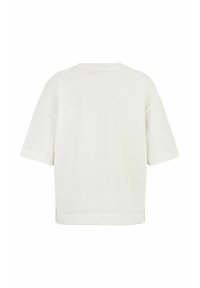 White short-sleeve top made from a soft, smooth fabric, featuring a relaxed fit and a round neckline. Plain design with no patterns or accents.