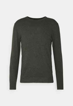 Men's long-sleeve sweater in dark gray. Made of soft, textured fabric with a round neckline and ribbed cuffs and hem.