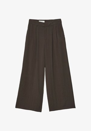 Stradivarius, RUSTIC WIDE-LEG TROUSERS WITH ADJUSTABLE BUTTONS 04536747 - Nohavice - dark brown