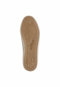 Kumipohja, jossa on kuvioitu pinta; beige väri, jossa on logo ja selkeä kärkikuvio pitoa varten. Reunat ovat sileät.