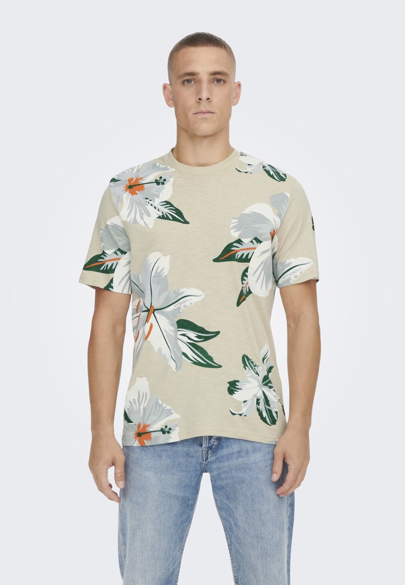 Only & Sons ONSKLOP FLORAL TEE - T-shirts med print - beige