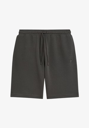 Donkergrijze knielange shorts met een elastische tailleband, trekkoord, zijzakken en een klein geborduurd logo op het linkerbeen.