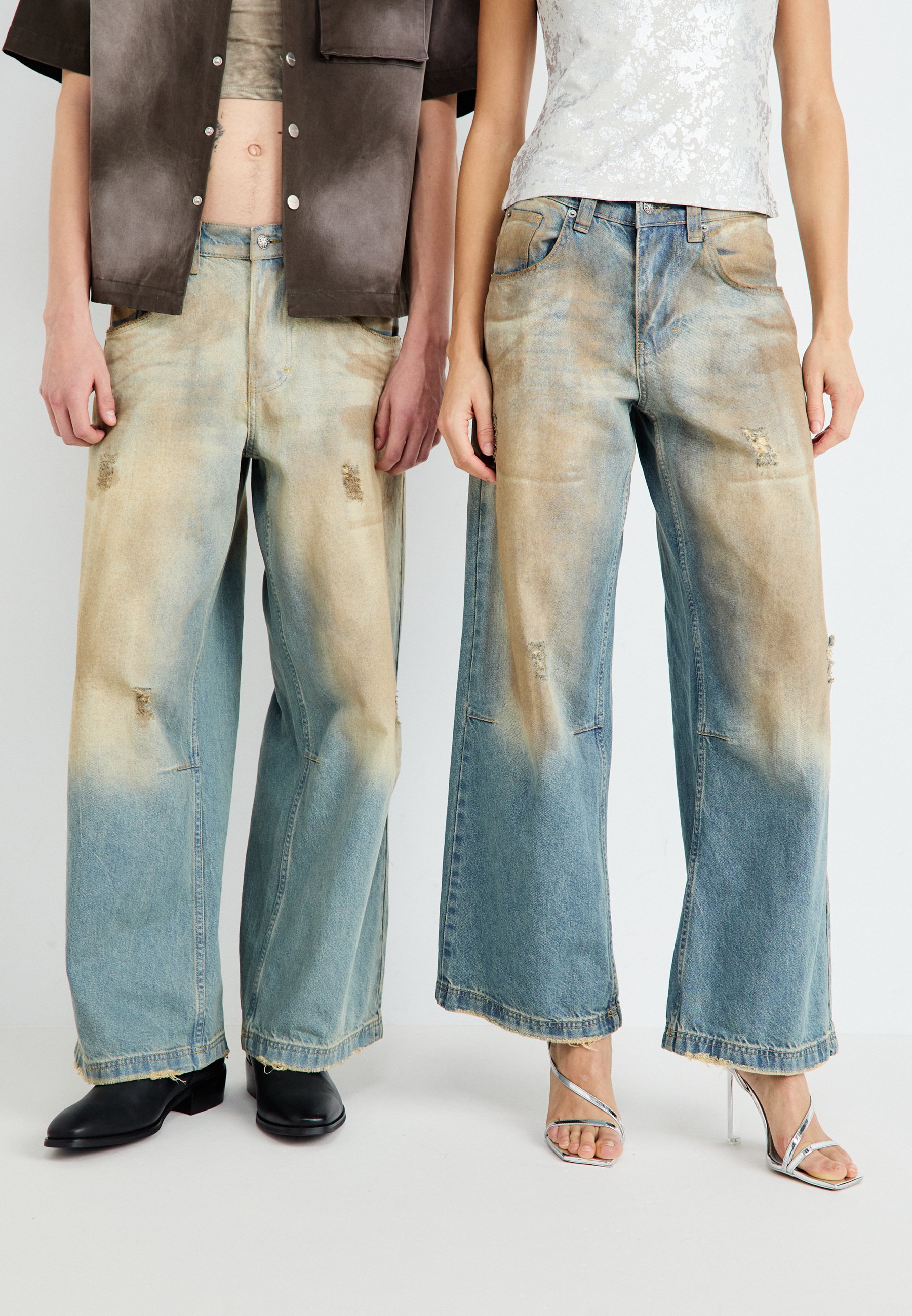 Jaded London MUD WASH COLOSSUS - Loose Jeans - blue denim 