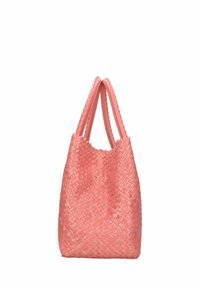 Trevlig rosa läder tote-väska med två handtag, med en texturerad korgliknande design och en avslappnad silhuett.