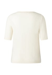 Kortärmad tröja i mjukt vitt tyg. Enkel, avslappnad form med bred halsringning och slät yta. Minimalistisk design utan utsmyckningar.