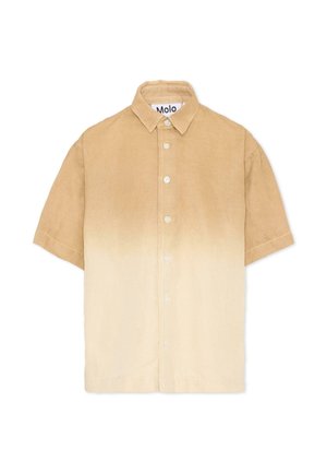 Camicia a maniche corte con bottoni e colletto, con una sfumatura dal marrone chiaro in alto al crema in basso.