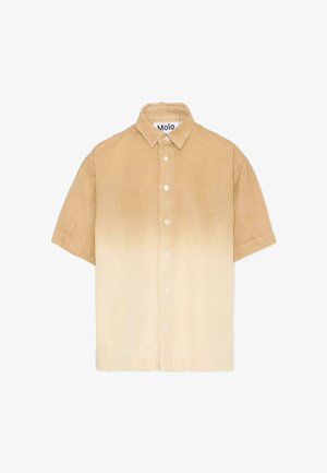 Camicia a maniche corte con bottoni e colletto, con una sfumatura dal marrone chiaro in alto al crema in basso.
