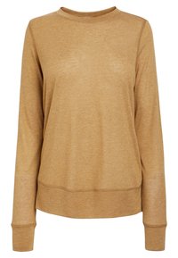 Sweatshirt lungo beige chiaro con maniche lunghe, realizzato in tessuto morbido, con scollatura rotonda, polsini a costine e vestibilità rilassata. Cuciture a vista.