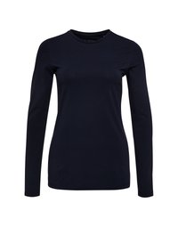 Navy long-sleeve t-shirt made of soft fabric, featuring a round neckline, fitted silhouette, and no visible patterns or accents.