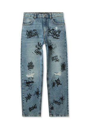 Terranova CON STAMPA GRAFFITI E STRAPPI - Jeans a sigaretta - var blu denim medio