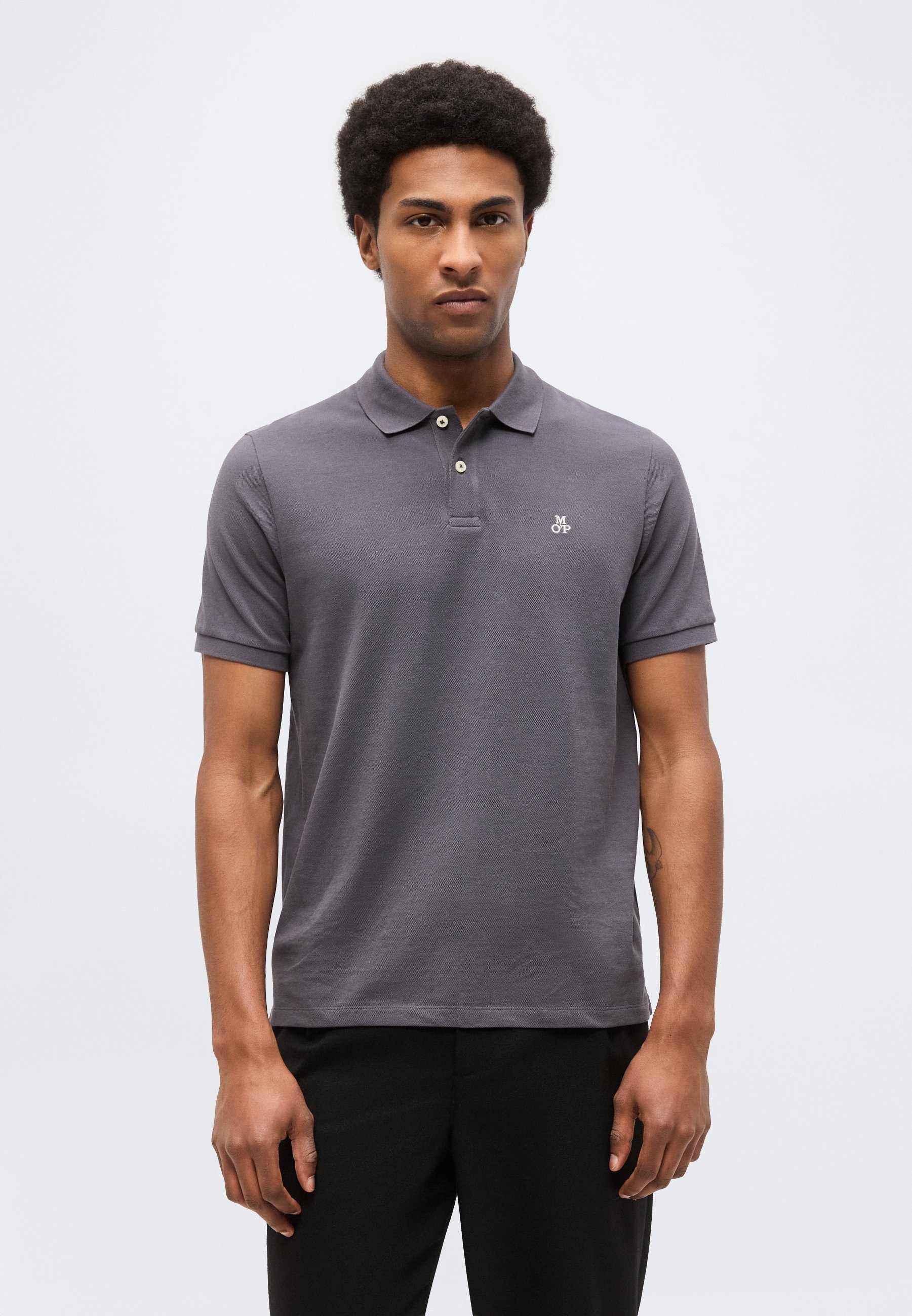 Marc O'Polo SHORT SLEEVE BUTTON PLACKET SLITS AT HEM EMBROIDERY ON