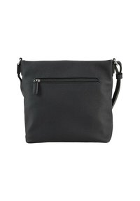 Borsa a tracolla nera realizzata in tessuto testurizzato, con tasca frontale con zip, tracolla regolabile e forma rettangolare elegante.