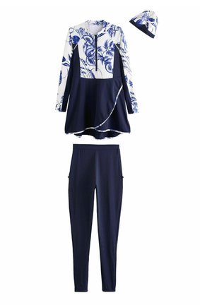 REGULAR FIT LONG SLEEVE MODESTY SHAPING  - Badeanzug - navy white floral