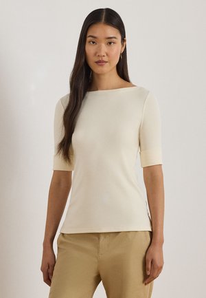 STRETCH COTTON BOATNECK TEE - Βασικό μπλουζάκι - mascarpone cream