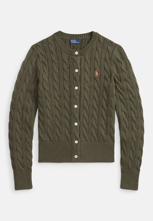 CABLE-KNIT COTTON CREWNECK CARDIGAN  - Cardigan - harvest olive