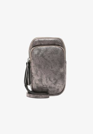 Borsa a tracolla grigia metallica realizzata in materiale texturizzato, con scomparto principale con zip, design sottile e tracolla staccabile.