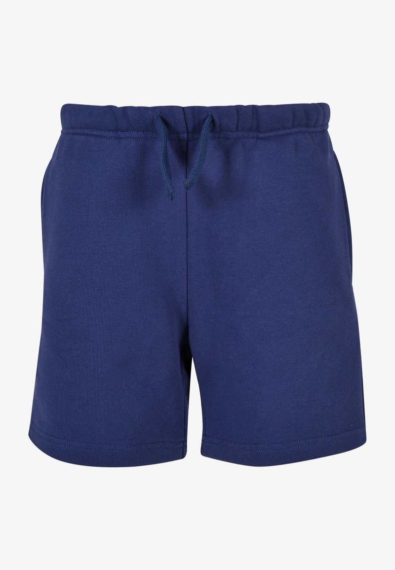 Námořnické modré šortky z bavlněné směsi s elastickým pasem a stahovací šňůrkou. Mají hladkou texturu a prošívané lemy.
