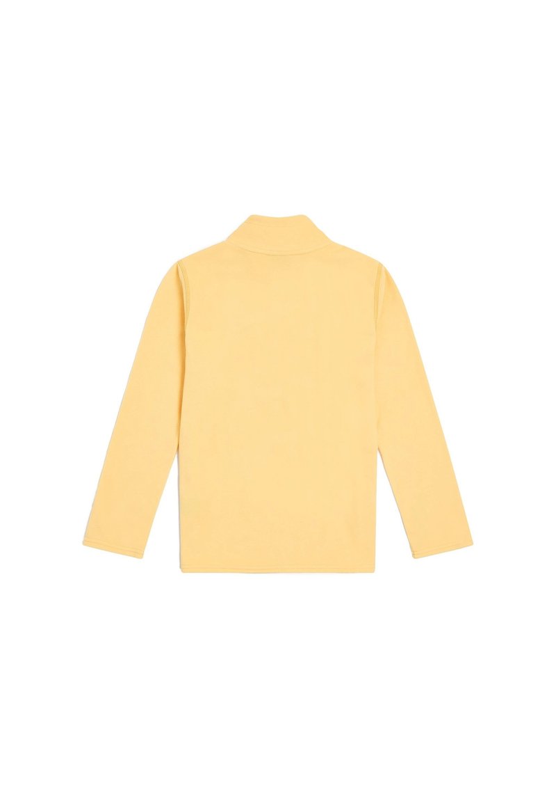 Gelbes Langarmpolohemd mit Kragen, aus weichem Stoff, mit glatter Oberfläche und ohne sichtbare Muster oder Beschläge.