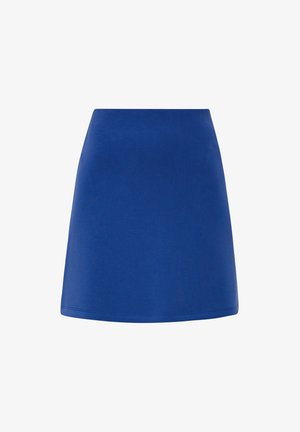 Jupe bleu en ligne A fabriquée en tissu lisse. Elle possède une taille ajustée et un ourlet net, sans motifs ni accents visibles.