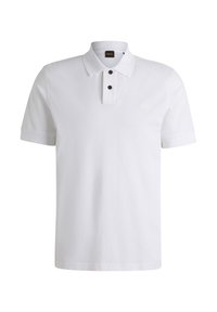 Biała koszulka polo z miękkiej bawełny, z trzema guzikami, krótkimi rękawami i małym logo na piersi. Prosty, czysty design.