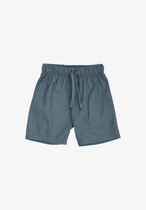 Blå elastiske shorts med snøre foran, lavet af letvægtsstof, designet til afslappet brug.