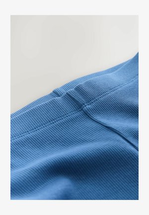 Material sportiv albastru cu un design texturat cu nervuri, echipat cu o talie netedă și cusături vizibile. Suprafața pare moale și flexibilă.