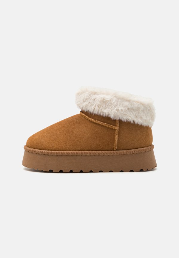 LEATHER - Platform ankle boots - cognac