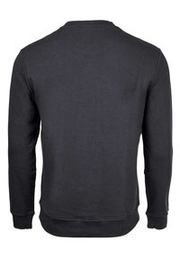 Zwarte sweater met een ronde hals, lange mouwen, ribgebreide boorden en zoom. Gemaakt van zachte stof met een gladde textuur.