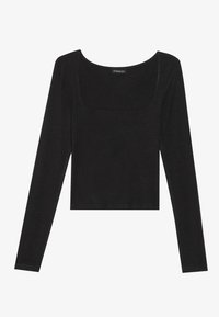 Svart långärmad topp med fyrkantig halsringning, tillverkad av mjukt material. Har en figurnära design och ren sömnad utan utsmyckningar.