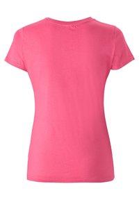 Pink short-sleeve t-shirt with a round neckline, smooth cotton texture, and a simple design without patterns or additional accents.