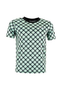 T-shirt a maniche corte a check verde e nero con scollatura rotonda e dettaglio del logo sulla parte anteriore. Realizzato in tessuto leggero.