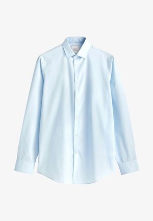 Világoskék, hosszú ujjú gombos ing sima anyagból, klasszikus gallérral, elöl gombos záródással és gombos mandzsettával.
