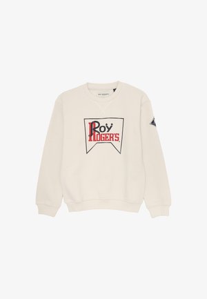 Felpa crema con un audace logo "Roy Rogers" in rosso e nero, con polsini e orlo a coste, e un design a triangolo sulla parte anteriore.