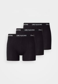 Three pairs of black cotton boxer briefs with a snug fit, featuring a soft elastic waistband labeled "ONLY & SONS" in white text.