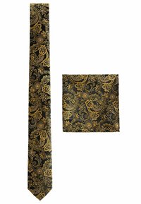 SET SLIM - Žepni robček - black yellow gold paisley