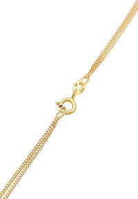 Collana in oro con chiusura a moschettone, caratterizzata da segmenti sottili e piatti intrecciati e contrassegnata con "925" per il contenuto di argento.