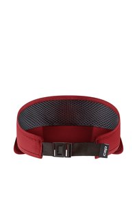 Red running belt with a mesh interior for breathability, adjustable black strap, and a buckle closure. Smooth, lightweight fabric.