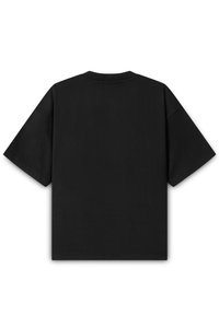 Black short-sleeve t-shirt made of cotton. Features a crew neck and a plain design without graphics or accents. Smooth texture, relaxed fit.