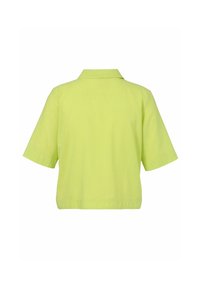 Korte mouw shirt in fel limoen groen, met een kraag en een losse pasvorm. Gemaakt van lichtgewicht stof met een gladde textuur.