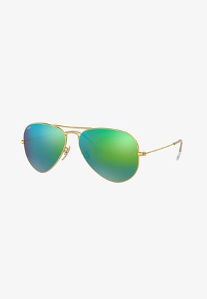 Occhiali da sole aviator in metallo dorato con lenti verde sfumate. Presentano un design a doppio ponte e puntali trasparenti per il massimo comfort.