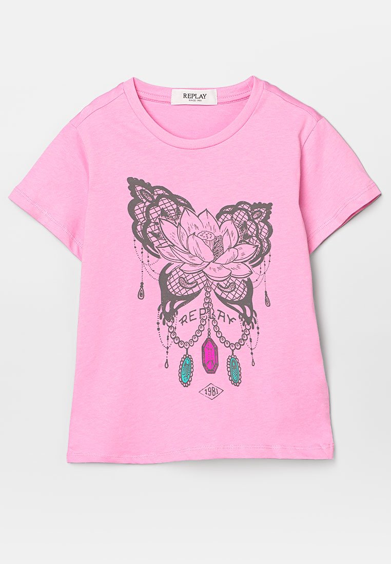 Replay T-shirt print donkerroze