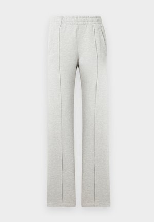 Graue Jogginghosen aus weichem Baumwollmischgewebe mit elastischem Bund, Seitentaschen und vertikalen Nahtdetails an den Vorderbeinen.